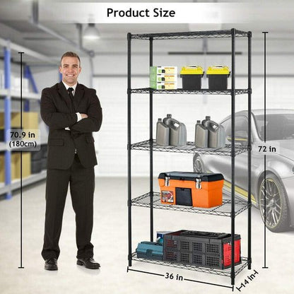 BestOffice 5-Tier Wire Storage Shelves - Heavy-Duty Metal | Adjustable Racks | 36x14x72 | Black | Holds Up to 1000 lbs | No-Tool Assembly for Home & Garage