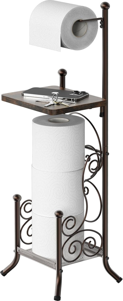 Simple Houseware Toilet Tissue Roll Holder Stand - English Style with Shelf in Bronze Finish
