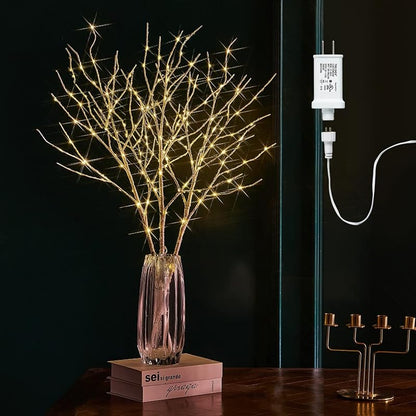 Fudios 150 LED Lighted Branches with Timer, 32in Plug-In Birch Twigs for Vase - 3 Branches