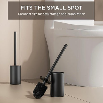 FORIOUS Toilet Brush Set - Heavy Duty 304 Stainless Steel Holder for Deep Bathroom Cleaning | Matte Black