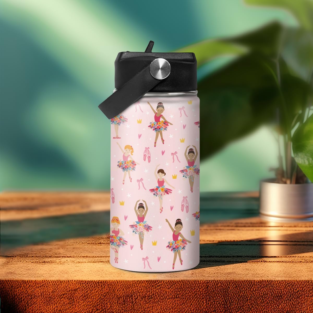 Skiennix Kids Water Bottle - 12oz Insulated Stainless Steel Tumbler with Straw | Ballet Design for School