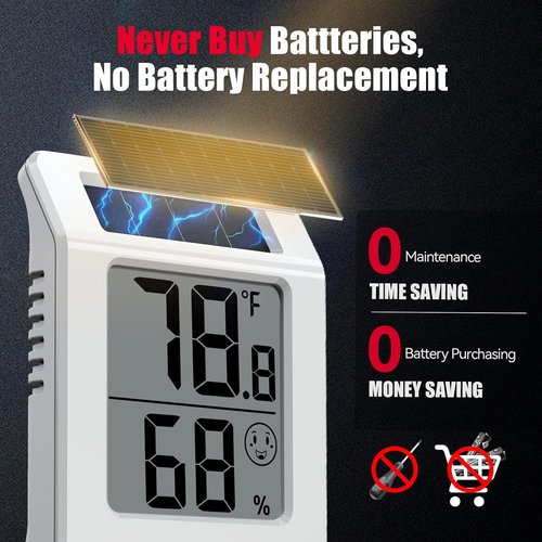 BaldrTherm Digital Thermometer & Hygrometer - Solar-Powered Indoor Temperature & Humidity Monitor | 2.2'' Display