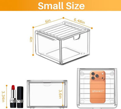Caktraie 6-Pack Small Stackable Storage Drawers - Acrylic Bathroom Makeup Organizer | Versatile Plastic Bins for Home Organization