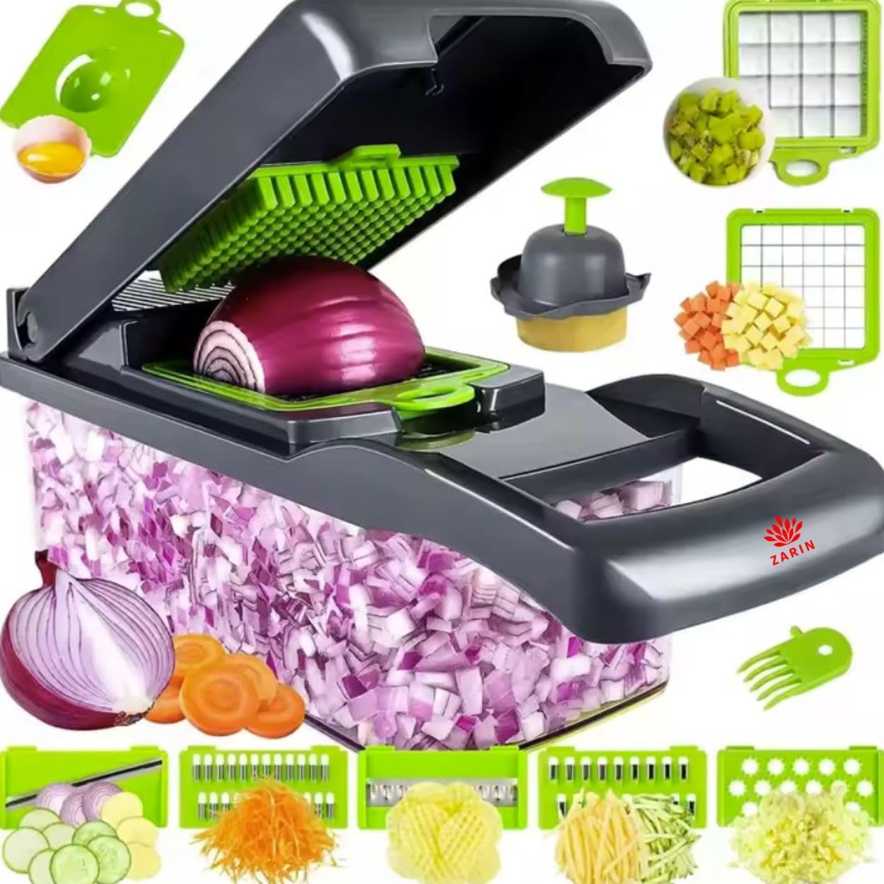 ZARIN 16-In-1 Vegetable Chopper & Slicer - Multi-Function Mandoline for Easy Meal Prep | Perfect for Onions, Fruits & Veggies