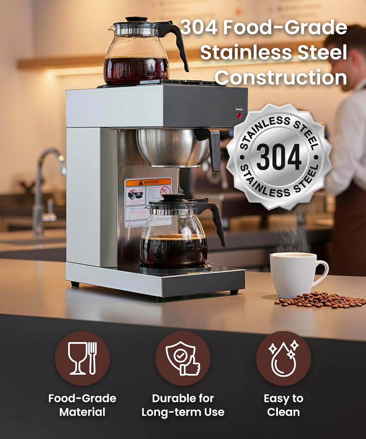SYBO 12-Cup Commercial Coffee Maker - Industrial Stainless Steel Brewer with 2 Warmers