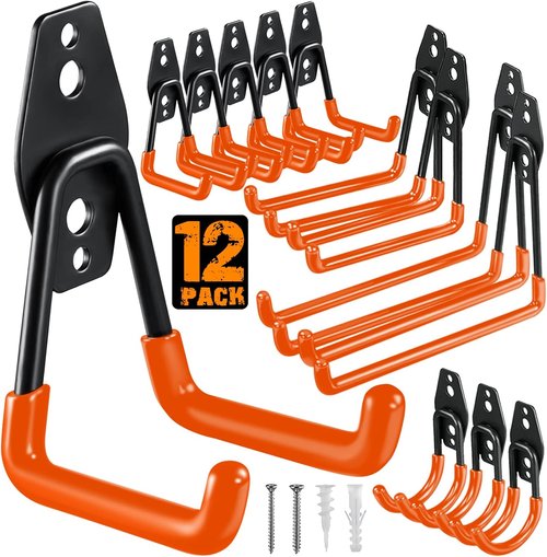 HUPBIPY Heavy Duty Garage Hooks - 12 Pack Wall Mount Storage Organizer for Tools, Ladders & Bikes