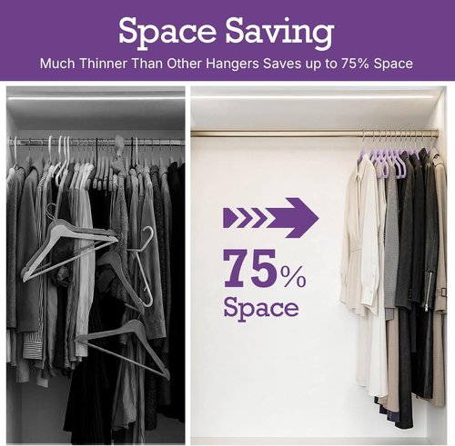 HOUSE DAY Velvet Hangers - 60 Pack Non-Slip Heavy Duty Clothes Hangers | Lt-Purple Slim Space-Saving Design