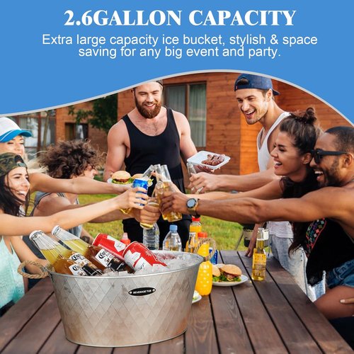 iHoo Galvanized Tub, Beverage Bucket with Handles, 2 Pcs Large Ice Buckets for Parties -Galvanized Drink Buckets for Indoor or Outdoor Bars