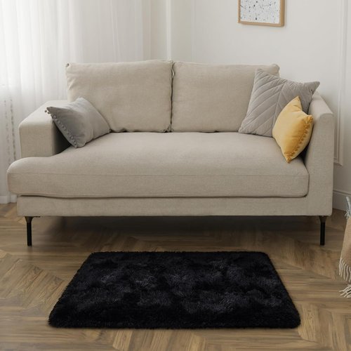 HOMORE Small Black Area Rug - Soft Fluffy 2x3 Feet Bedroom Mat | Ideal for Desk & Dorm Use