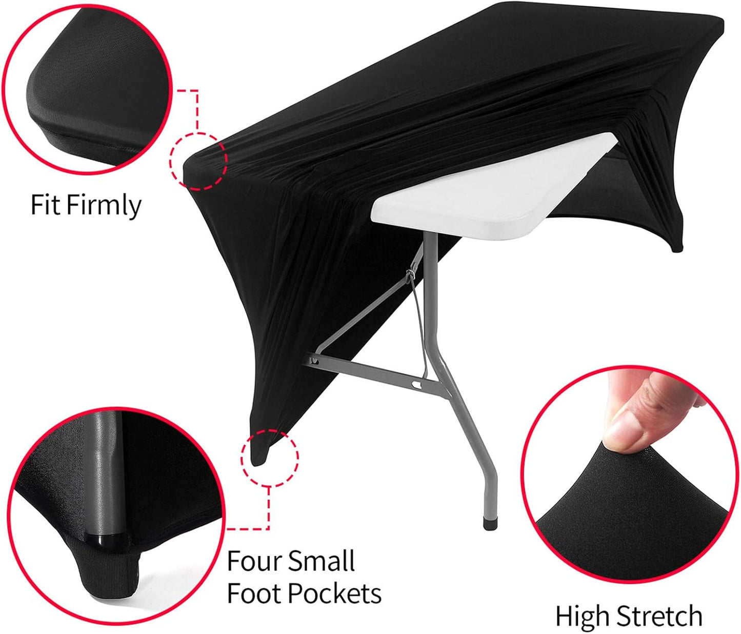 Peomeise 8FT Spandex Table Cover - Rectangular Stretch Tablecloth in Black for Events & Parties