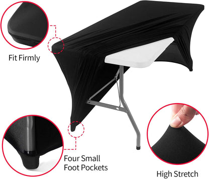 Peomeise 8FT Spandex Table Cover - Rectangular Stretch Tablecloth in Black for Events & Parties