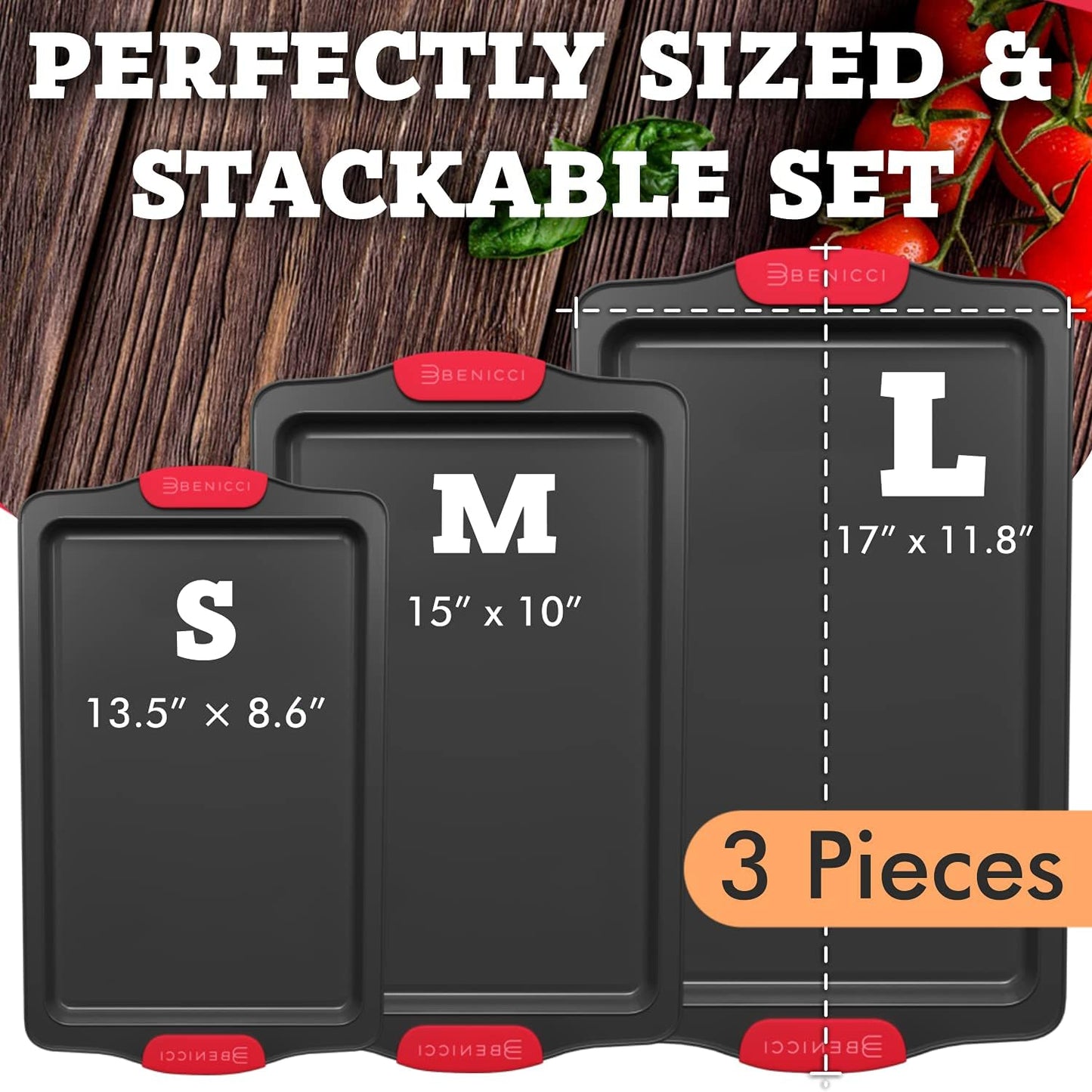 Premium Non-Stick Baking Sheets Set of 3 - BPA-Free & Easy to Clean | Perfect for Cookies & Pastries