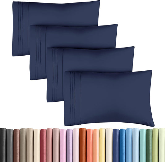 Queen Pillow Cases by [Brand Name] - Ultra Soft Hotel Quality Covers | Comfy, Wrinkle-Free, Navy Blue - Set of 4