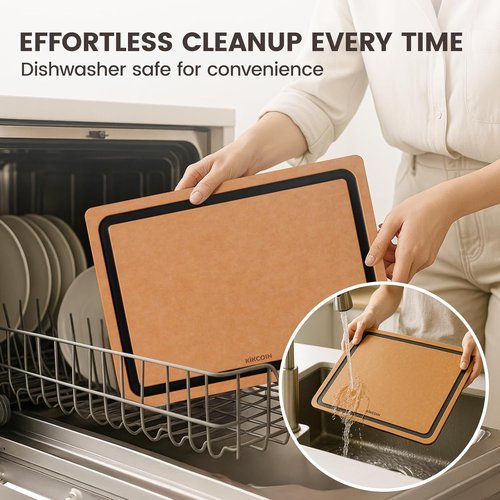Kikcoin Wood Cutting Board Set of 3 - Dishwasher Safe Non-Slip Chopping Boards with Juice Groove