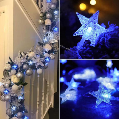 Minetom 33 ft Blue and White Star String Lights - 100 LED Fairy Lights with Remote, Timer & 8 Modes