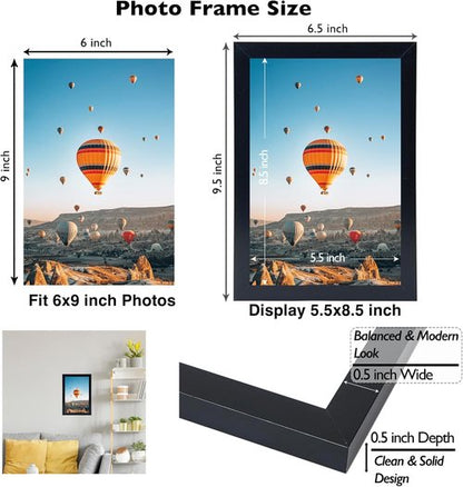 JCJMY 6x9 Picture Frame - Versatile Black Wall & Tabletop Display for 6x9 Photos