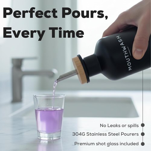 Brighter Barns Black Glass Mouthwash Dispenser - Modern Bathroom Decor for Home, Gym, or Office