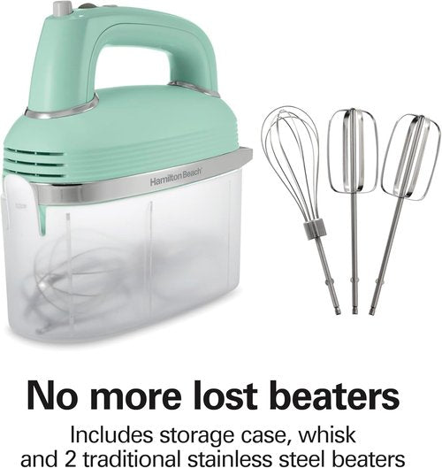 Hamilton Beach Vintage-Style Electric Hand Mixer - Powerful 1.3 Amp Motor, 5-Speed, Green (62601N)