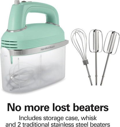 Hamilton Beach Vintage-Style Electric Hand Mixer - Powerful 1.3 Amp Motor, 5-Speed, Green (62601N)