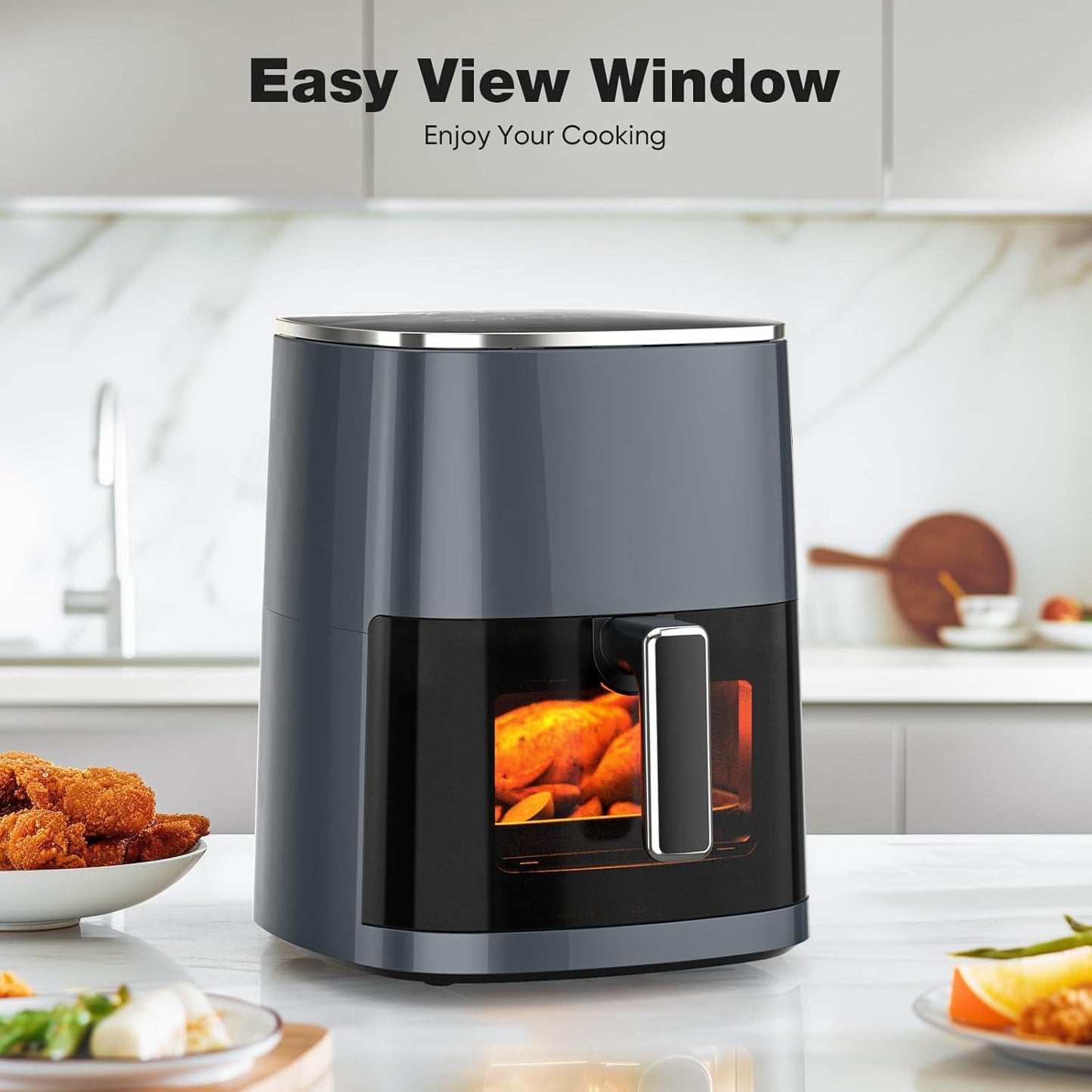 Sweetcrispy Air Fryer 6QT - 12-in-1 Square Oven with Window & Easy-Clean Basket | 400°F Rapid Air Technology, Grey