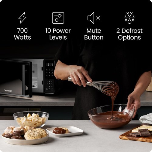 Chefman Microwave Oven - 0.7 Cu. Ft. Compact Design with 10 Power Levels & Child Safety Lock - Black