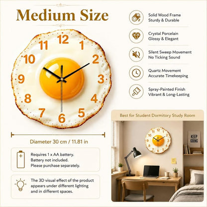 11.8 in Egg Shaped Wall Clock with Solid Wood Dial - Funny Kitchen Clock Variation of THIS listing: 11.81 in