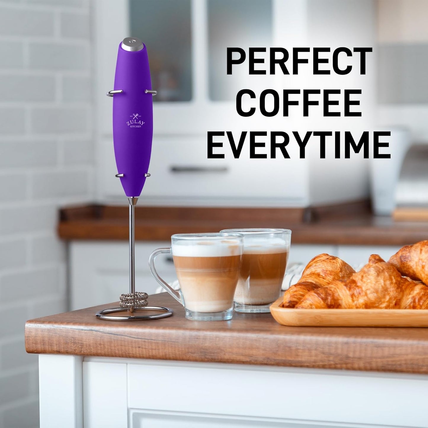 Zulay Kitchen Milk Frother - Powerful Handheld Whisk for Coffee, Lattes & Matcha | Includes 4 Duracell Batteries