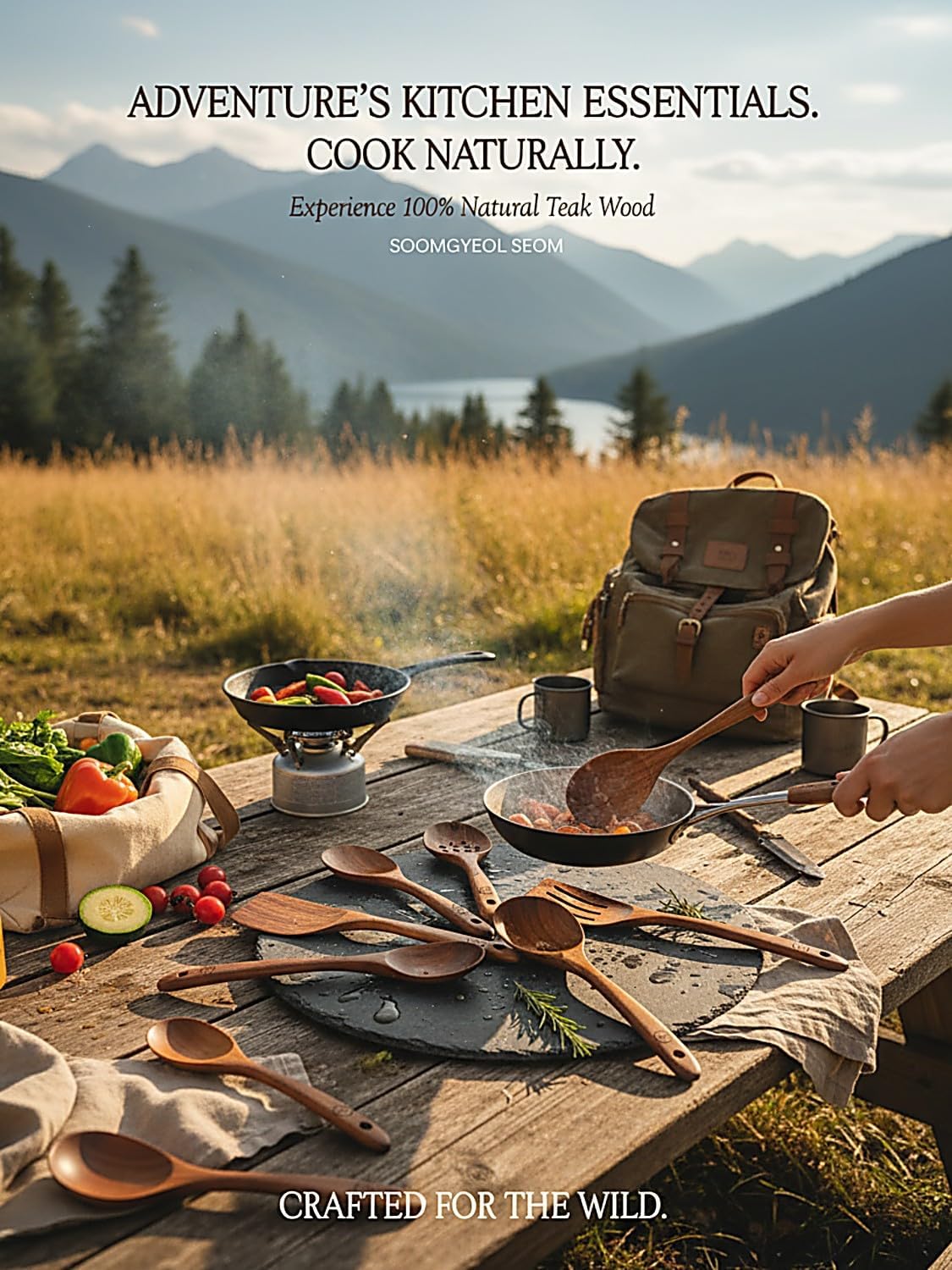 Skiennix 8-Piece Natural Teak Wood Utensil Set - Eco-Friendly Nonstick Cooking Spoons & Spatulas