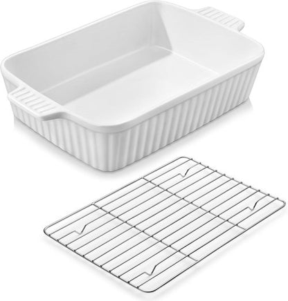 MALACASA Ceramic Bakeware Set - 5-Piece Oven Safe Casserole Dishes | White, 9" to 14.7" Sizes