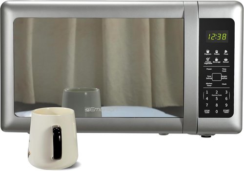 Emerson MW7601SL Microwave Oven - Sleek Mirrored Finish, 700W, 10 Power Levels, 0.7 Cu. Ft., Silver