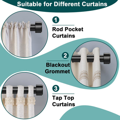 Treije Curtain Rods 18-60 Inch, 1" Heavy Duty Adjustable Curtain Rod for Windows, Black Window Treatment Rod, Modern Design, Easy Installation
