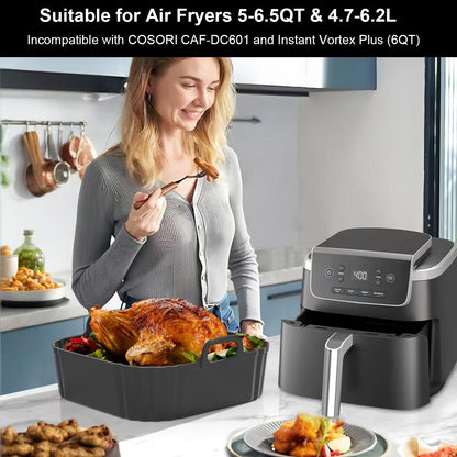 Square Silicone Air Fryer Liners by [Brand Name] - Reusable 8.5 Inch Accessories for Ninja AF141 & COSORI 5-6.5 QT