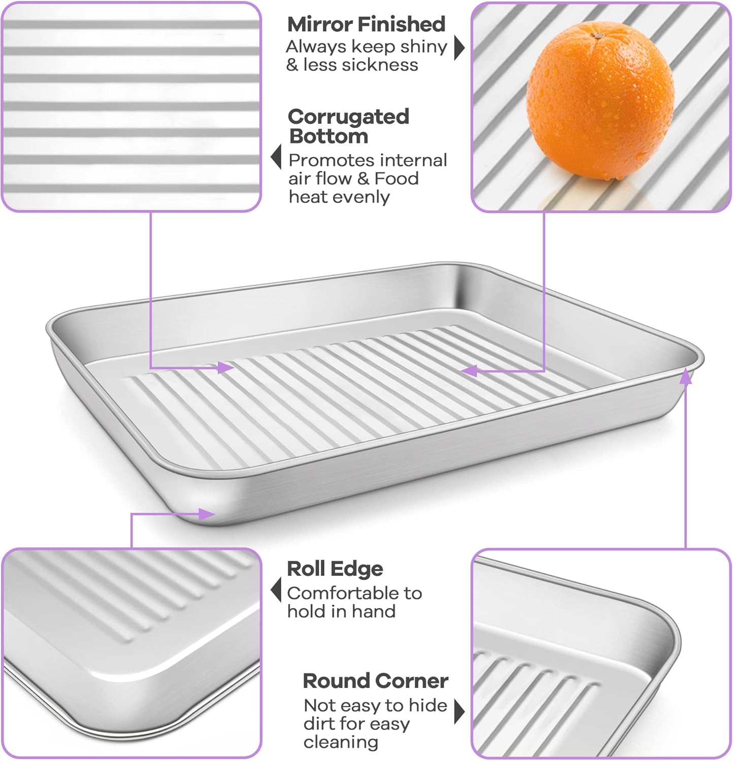 P&P CHEF Stainless Steel Baking Oven Pan - Versatile Sheet Tray with Wire Rack | 10.5 x 8 x 1 Inch, Dishwasher Safe