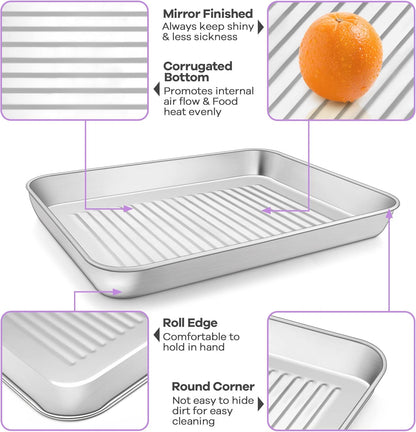 P&P CHEF Stainless Steel Baking Oven Pan - Versatile Sheet Tray with Wire Rack | 10.5 x 8 x 1 Inch, Dishwasher Safe
