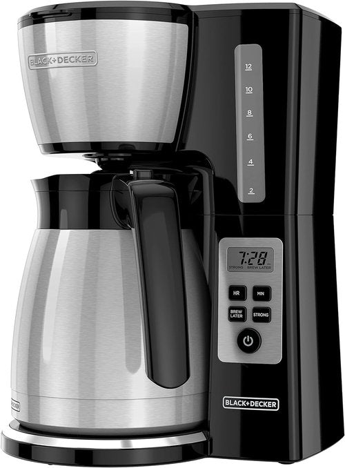 BLACK+DECKER 12-Cup Programmable Coffee Maker - VORTEX Technology & Brew Strength Control, Black/Steel