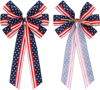 Meseey Extra Large Patriotic Bows - Waterproof American Flag Stars & Stripes Decor | 4th of July Party Bunting (Red, White, Blue)