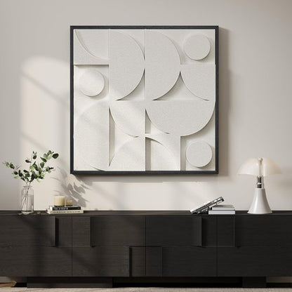 Large 3D Textured Wall Art by [Brand Name] - Modern Geometric Sandstone Design | 30x30 In White Abstract Decor