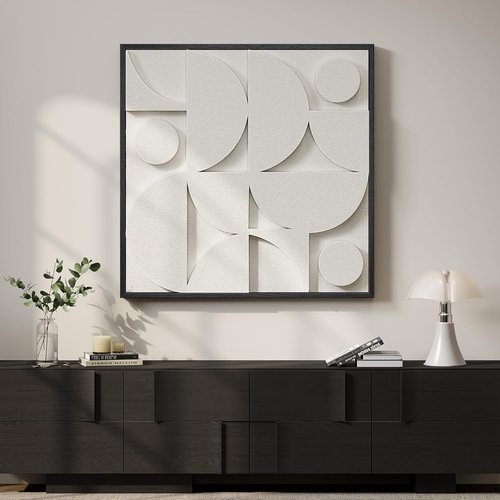 Large 3D Textured Wall Art by [Brand Name] - Modern Geometric Sandstone Design | 30x30 In White Abstract Decor