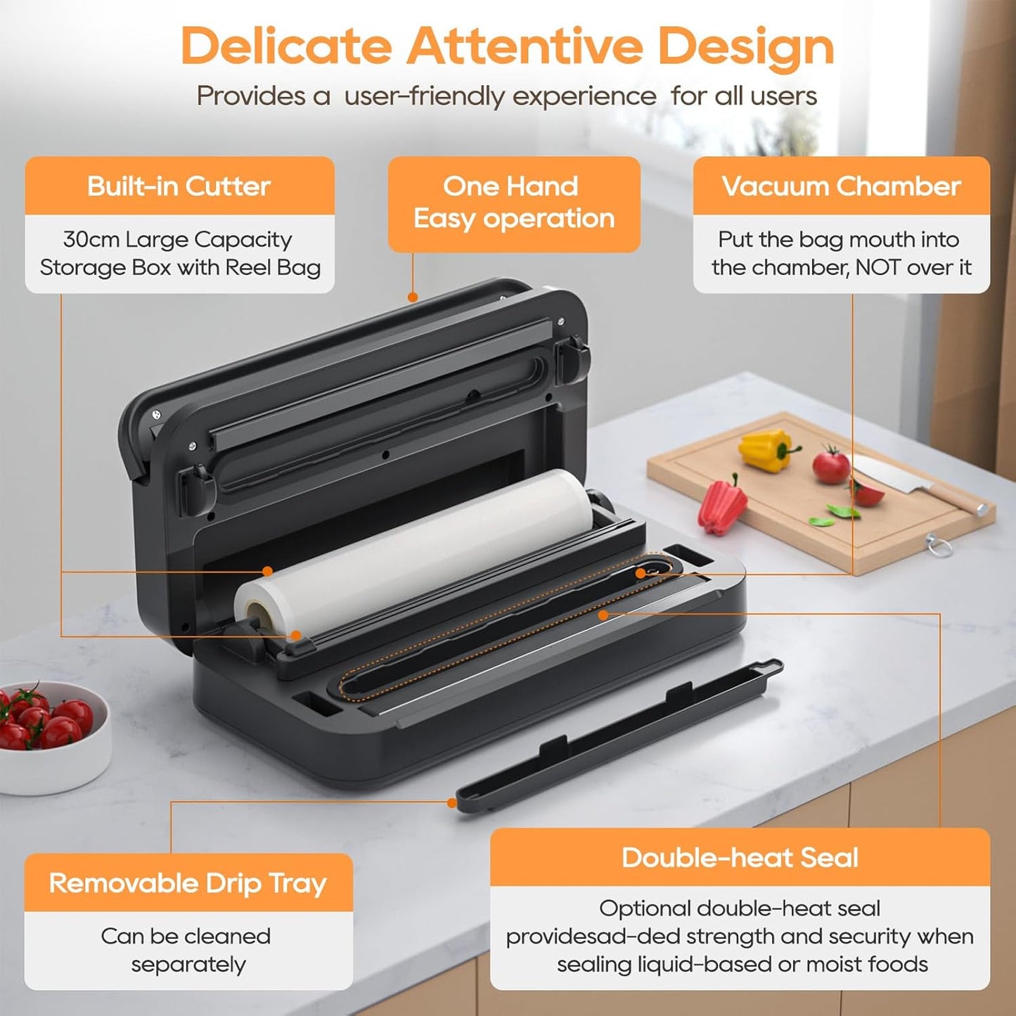 Skiennix Vacuum Sealer Machine - 90Kpa Food Preservation with Dry/Moist Modes & Built-in Cutter