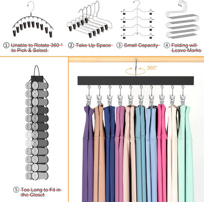 Skiennix Legging Organizer - 360° Rotating Pants Hangers with Clips for 20 Leggings & Jeans | 2-Pack