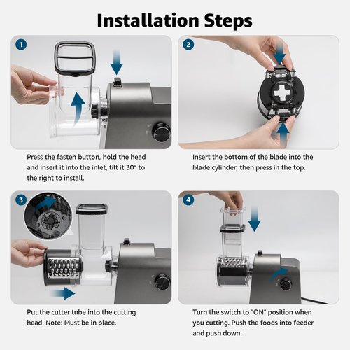 5-In-1 Electric Cheese Grater, Salad Shooter with 5 Different Shapes of Blades, 250W Automatic Cheese Shredder, Rotary Switch Kitchen Electric Slicer for Cheese, Fruits, Vegetables
