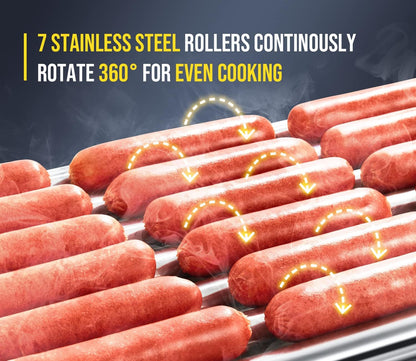 SYBO Hot Dog Roller - 18 Capacity, Non-Stick Stainless Steel, Detachable Glass Cover, 1000 Watts