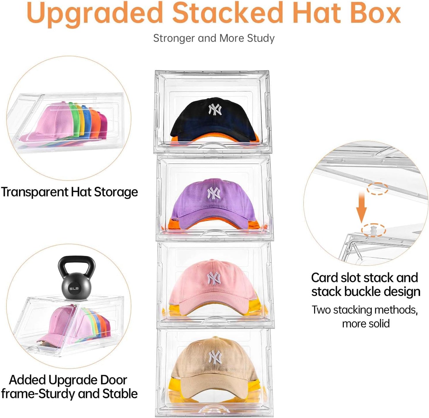 Skiennix Hat Organizer - Large Clear Baseball Cap Holder with Sliding Drawer | 2 Pack, Holds 12 Hats