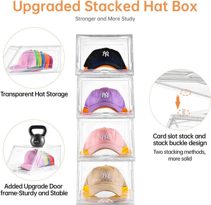 Skiennix Hat Organizer - Large Clear Baseball Cap Holder with Sliding Drawer | 2 Pack, Holds 12 Hats