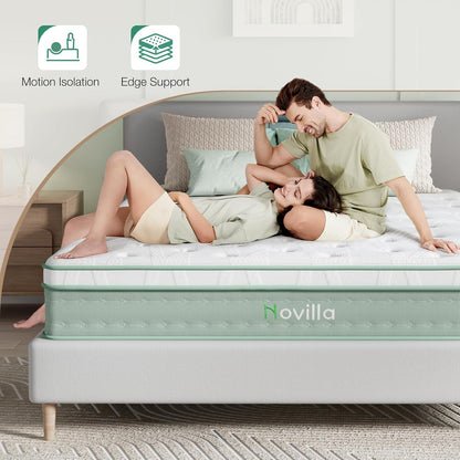 Novilla Queen Mattress - 12 Inch Hybrid Gel Memory Foam with Pocket Springs for Peaceful Sleep | Queen Size