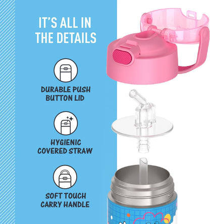 THERMOS FUNTAINER Water Bottle - 12 Ounce Kids Stainless Steel Vacuum Insulated Bottle with Straw