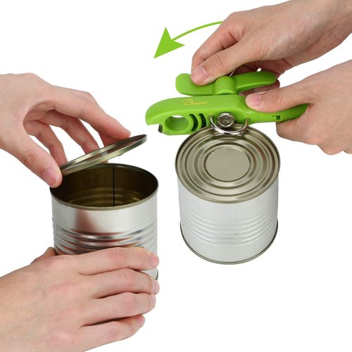 Bangrui Professional 4-in-1 Can Opener - Safe & Smooth Edges with Corkscrew | Green Kitchen Gadget