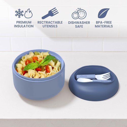 Bentgo Bowl - Insulated Leak-Resistant Bowl with Snack Compartment & Easy-Grip Design - BPA-Free, 21.2 oz (Slate)