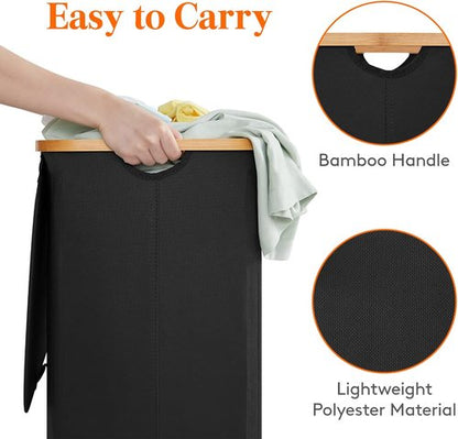 Lifewit 100L Laundry Basket - Foldable Clothes Hamper with Lid & Bamboo Handles | Black