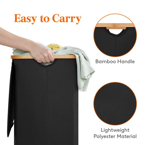 Lifewit 100L Laundry Basket with Lid, Clothes Hampers for Laundry with Bamboo Handles and 1 Removable Bag, Large Foldable Laundry Hamper for Bedroom, Bathroom, Dorm, Laundry Room, Black